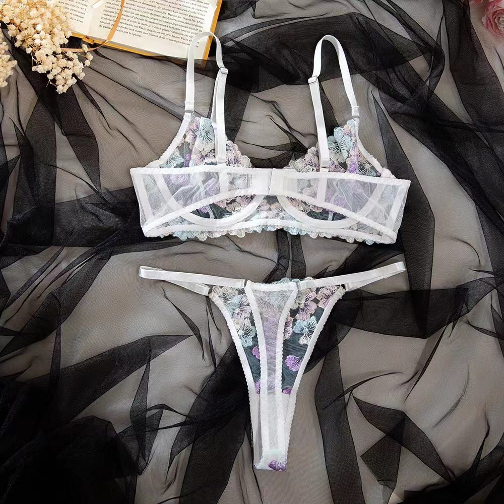 Wholesale Women Lingerie Embroidery Sexy Bra and Underwear Mesh Steel Ring Sexy Lingerie Sets