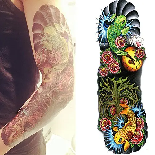 Arm Temporäre Tattoo-Ärmel für Frauen Männer Körper aufkleber Hand Bein Schulter Große realistische Tätowierung Blumen schädel Koi abnehmbar