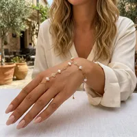 RINHOO Gelang Tangan Baja Kristal Mutiara Zirkon Mode Musim Panas Perhiasan Cincin Gelang Berlapis Emas 18K untuk Wanita Hadiah