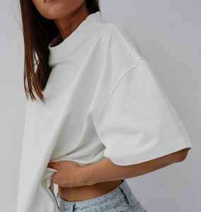 Camiseta extragrande de algodón de alta calidad para mujer, camiseta en blanco con hombros caídos de tamaño Regular - Product Image 5