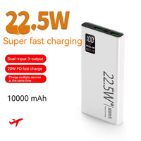 Batterie externe ultra-fine 10000 mAh à double port USB, haute capacité 22,5 W, Li-Polymère, ABS, affichage LED, charge rapide, portable, pour usage extérieur