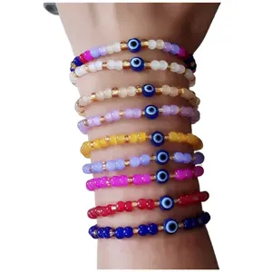 2023 nouveau Bracelet bohème Bracelet œil bleu coloré bracelet élastique vente en gros poignet perles