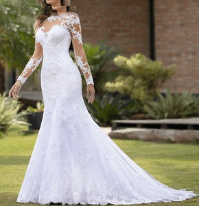 Robe de mariée S3977R en dentelle royale à imprimé floral, manches longues, traîne chapelle, longueur ras du sol, silhouette sirène trompette, haute qualité - Product Image 1