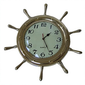 Horloge murale à quartz artisanale de style moderne, 12 pouces, en laiton plaqué argent, avec roue de bateau et motif ange nautique, pour Halloween, la rentrée scolaire et le Nouvel An, pour la maison - Product Image 1