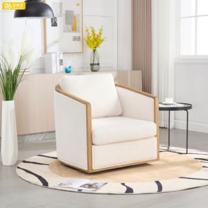Sofá individual de terciopelo a rayas giratorio de 360 °, silla de espuma de alta densidad para sala de estar, apartamento escolar - Product Image 2