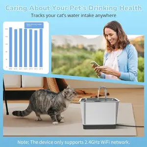 Ventes directes d'usine en acier inoxydable WiFi Mobile télécommande distributeur d'eau pour animaux de compagnie 3.5L capacité chat fontaine d'eau