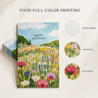 Cartes de vœux d'anniversaire sur le thème des paysages artistiques, cartes en papier plat imprimées recto-verso personnalisées avec espace pour messages personnels