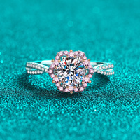 Bague en argent sterling 925 de luxe exquise avec fleur de cerisier, couleur D, 1 carat, moissanite, pour femmes, certifiée GRA