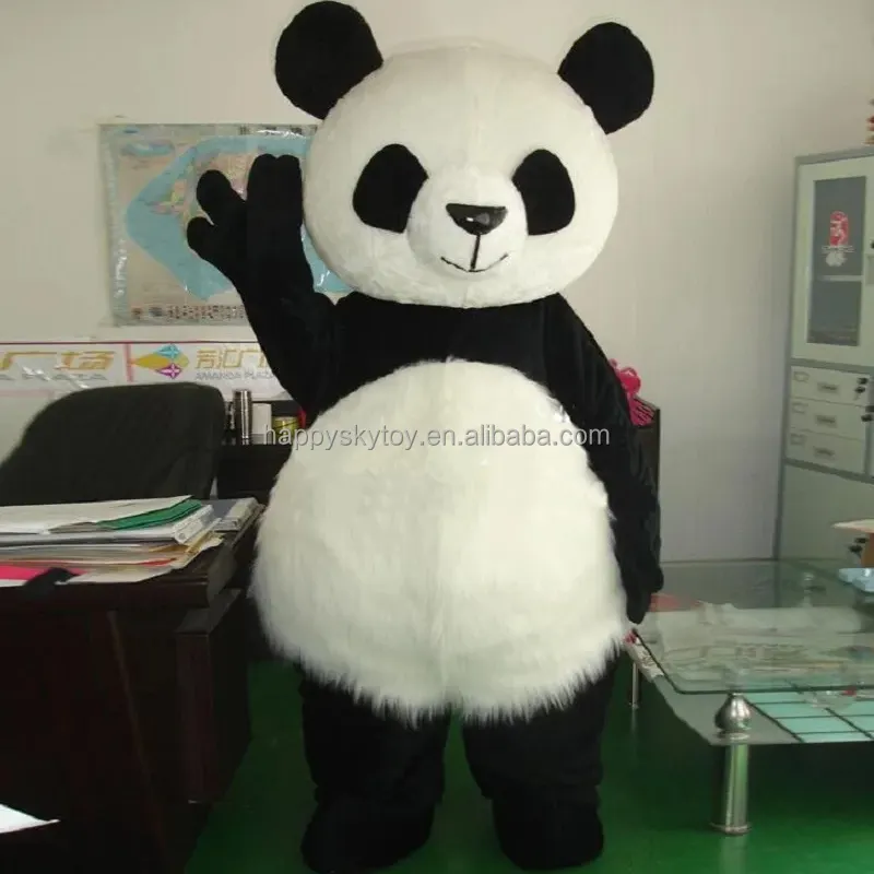 Kostum maskot panda Cina bulu panjang performa berjalan bahan CE kostum maskot panda kustom