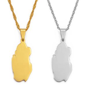 Fabricante esmalte <span class=keywords><strong>Qatar</strong></span> bandera colgante collar acero inoxidable 18K chapado en oro esmaltado <span class=keywords><strong>Qatar</strong></span> mapa cadena collar - Product Image 5