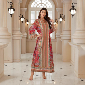 Vestido Holgado de Manga Larga con Estampado para Mujeres Musulmanas, Elegante, de Poliéster, BX01, para Comercio Electrónico Transfronterizo en Europa y Oriente Medio - Product Image 3