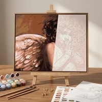 Kit de peinture par numéros encadré personnalisé pour adultes débutants, portrait d'ange chérubin en prière, toile tendue DIY, peinture acrylique, art mural