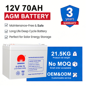 Batterie au plomb sans entretien 12V 70Ah à décharge profonde, garantie 3 ans, sans MOQ, OEM/ODM, pour stockage d'énergie solaire, UPS, voiturettes de golf - Product Image 1