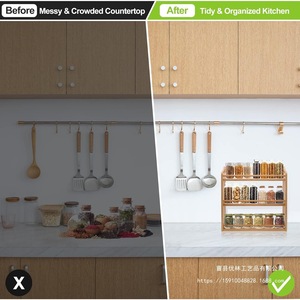 Solid Wood Kitchen Spice Rack Multi Layer Storage Shelf Wall Mounted Organizer L Size Rectangle Design - Product Image 2