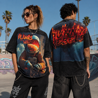 T-shirt graphique vintage délavé à l'acide pour homme, coupe ample et carrée en coton épais, style streetwear urbain
