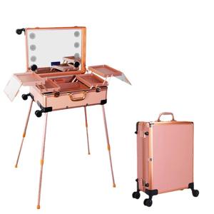 Valise à maquillage en aluminium OBOX 24 pouces avec miroir LED, poignée trolley verrouillable, portable, rectangulaire, couleur unie, rangement domestique - Product Image 2