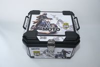 Boîte de rangement rigide en PP de 45 L avec loquet métallique et graphisme de route de moto