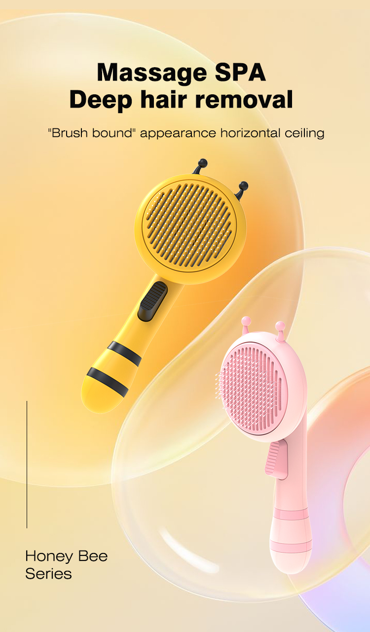 Yellow ABS Honey Bee Pet Grooming Brush Hair Cat Cleaning Comb