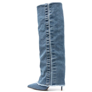 Talon haut Jean plier sur 2023 nouveautés Denim <span class=keywords><strong>au</strong></span>-<span class=keywords><strong>dessus</strong></span> <span class=keywords><strong>du</strong></span> <span class=keywords><strong>genou</strong></span> <span class=keywords><strong>bottes</strong></span> hautes dames taille 46 femmes chaussures - Product Image 2