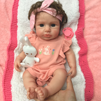 Poupée interactive en silicone réaliste LOULOU de 18 pouces avec cheveux bouclés bruns, corps entier, sucette, jouet pour bébé