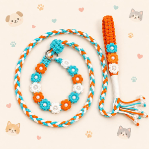 Set de Correa y Collar para Perro con Diseño Floral Personalizado, Hecho a Mano con Cuerda de Algodón, Regalo para Mamá de Perro, Kit de Paseo Resistente al Por Mayor - Product Image 4
