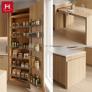 HAPPY HOUSES Natural Wood Aesthetics Modern Kitchen Cabinet Tandem Pantry with <strong>Door</strong>-mounted Racks Sliding Breakfast Bar for Home - Product Image 3