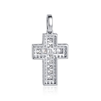 Pendentif croix en or blanc 18 carats, taille princesse, double couche, entièrement pavé de diamants de laboratoire