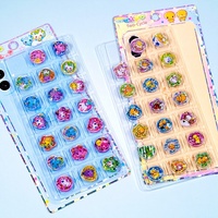Pegatinas Epoxi en Relieve de Anime Kawaii, Paquete de Pegatinas 3D con Lentejuelas Holográficas en Forma de Corazón, Flor y Redondas para Regalo