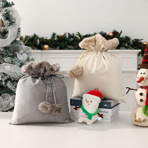 Lussuosi Mini Sacchi di Babbo Natale Vuoti Ricamati per Regali di Buon Natale, Borsa Natalizia <span class=keywords><strong>in</strong></span> Velluto per Sublimazione con Pompon - Product Image 2