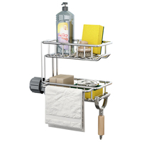 Nouveau support de rangement pour évier en acier inoxydable à 2 niveaux pour éponges et distributeur de savon de cuisine