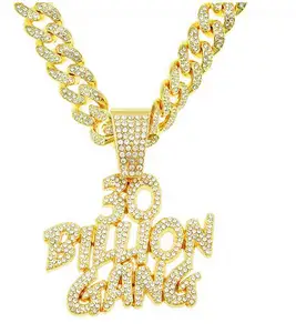Trendy diamond Mosaic letter pendant Cuban pendent necklace alloy necklace for man