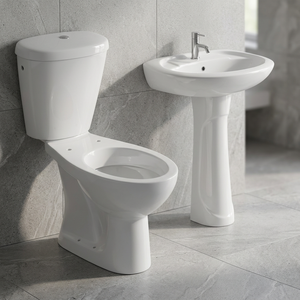 Ensemble sanitaire de salle de bain économique et moderne en céramique, comprenant un WC deux pièces et un lavabo sur colonne - Product Image 5