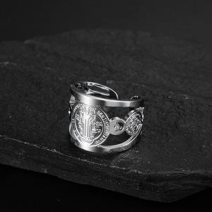 Anillo Ajustable Abierto de Acero Inoxidable con Baño de Oro de 18K de <span class=keywords><strong>San</strong></span> <span class=keywords><strong>Benito</strong></span> Exorcista, Joyería Religiosa de Moda OAHLAN para Hombre - Product Image 4