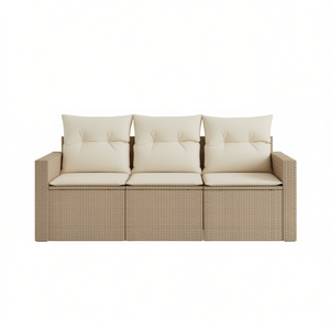 Ensemble de canapés de jardin beige 3 places en rotin, mobilier d'extérieur au design contemporain - Product Image 1