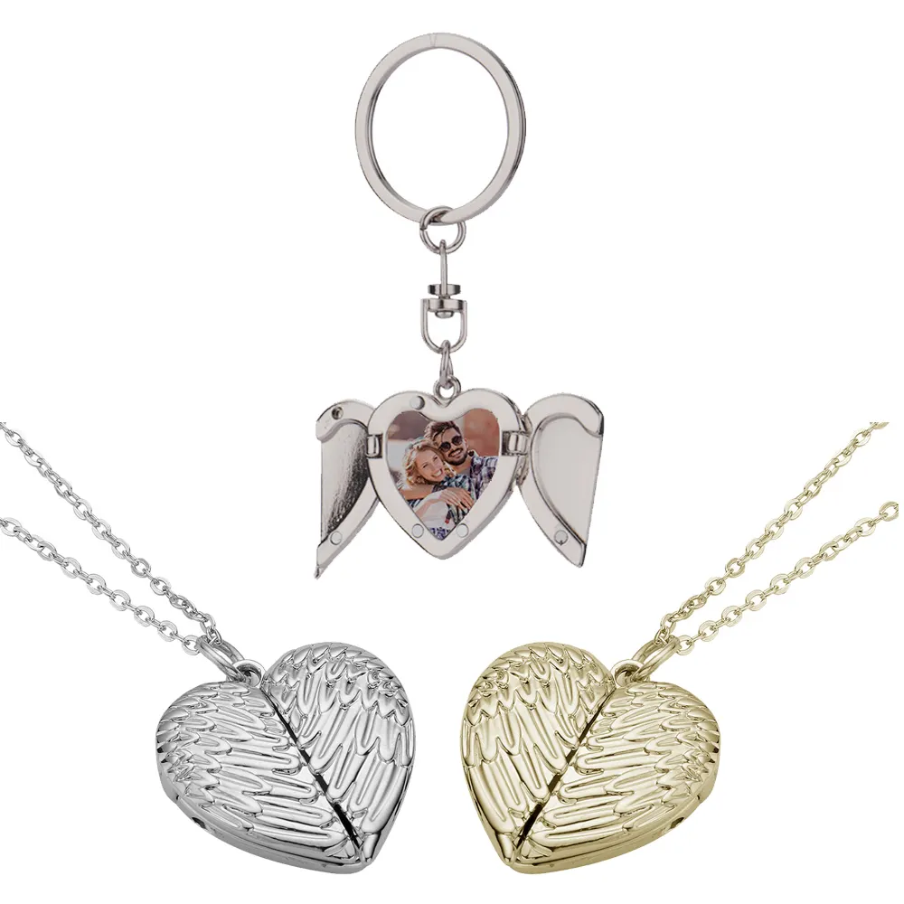 Hot Selling Custom Metal Necklace Sublimation Angel Wings Jewelry Pendant Blanks for Custom Promotion Gifts For Love
