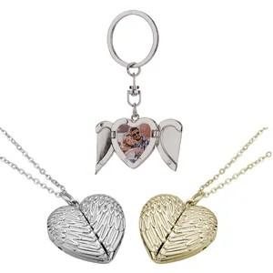 Sıcak satış özel Metal kolye süblimasyon melek kanatları takı kolye boşlukları için özel promosyon hediyeler için aşk