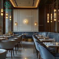 Meubles d'hôtel sur mesure haut de gamme Ron Group, banquettes en velours en forme de L, ensemble de chaises rembourrées, table carrée en marbre