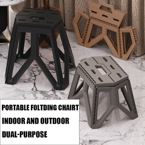 Gray Lightweight Plastic Folding Stool with <strong>Casters</strong> Height Adjustable Travel Camping Seat Portable <strong>Ottoman</strong> - Product Image 5