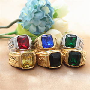 yunnique Men's <b>Titanium</b> Steel Square <b>Ring</b> Red Stone Bezel Setting Fashion Jewelry Gift - Product Image 3