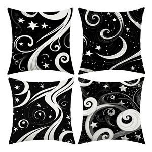 Funda de cojín Hanlin cuadrada con diseño de estrellas en blanco y negro, moderna, lavable, para sala de estar, sofá, asiento de coche, decoración de fiestas - Product Image 2