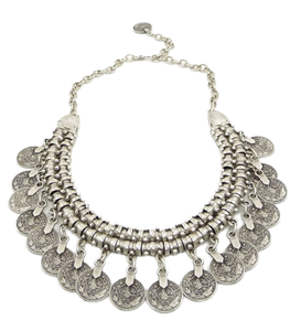 Bohème gitane argent pièce de monnaie tour de cou bavoir collier géométrique lien chaîne amour affaire déclaration frange Style turc gros élégant - Product Image 1