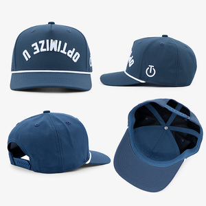 Casquette de baseball en nylon à profil moyen, 5 panneaux, avec logo brodé 3D personnalisé bleu inversé et police arquée, pour le golf et la performance, avec cordon - Product Image 3