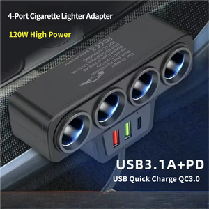 新しい4-in-1カーチャージャー＆カーシガレットライターアダプター、QC3.0、<span class=keywords><strong>USB</strong></span>、PD急速充電ポート搭載、12V/24V車両対応 - Product Image 4