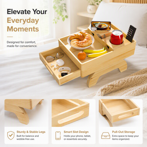 <span class=keywords><strong>Tavolino</strong></span> Multifunzionale in Legno per <span class=keywords><strong>Letto</strong></span> con Cassetto Portaoggetti e Portabevande, Vassoio per Cibo <span class=keywords><strong>da</strong></span> Utilizzare a <span class=keywords><strong>Letto</strong></span> - Product Image 2