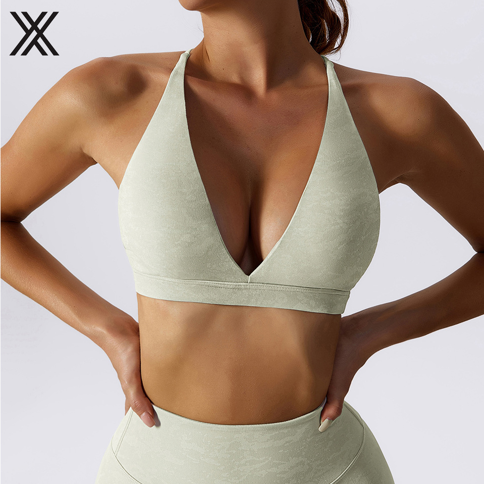 Printing Deep V Neck Quick Dry Sexy Beautiful Cross Back Ladies Outdoor Women's Sport Bra