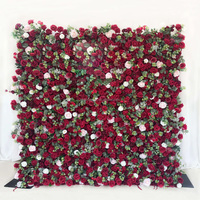 Panel Dinding Bunga MoKtong Hitam dan Merah Marun 5D dengan Mawar dan Peony Sutra Realistis untuk Pesta Topeng Halloween Mewah