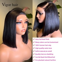 Perruque Bob Lace Front HD 5x5 en Cheveux Humains Vierges Vietnamiens Bruts, Alignés sur les Cuticules, Densité 200%, Pré-épilée, pour Femmes Noires, Petite Taille, Vente en Gros