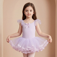 Maillot de Ballet para Niñas, Tutú con Doble Volante en las Mangas, Lazo Delantero y Trasero, Falda de Baile para Niñas Pequeñas, Vestido de Entrenamiento