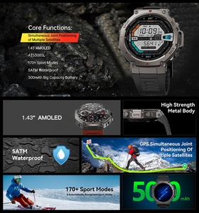 2025 dm58 smartwatch cho nam giới 1.43 "AMOLED GPS thể thao ngoài trời đồng hồ 5ATM không thấm nước nhịp tim SPO2 170 + Chế độ BT cuộc gọi la bàn - Product Image 4
