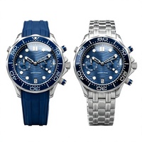 Montre analogique à quartz pour homme BLIGER 41 mm VK64 Chronographe, lunette en céramique bleue, verre saphir, bracelet en acier inoxydable étanche